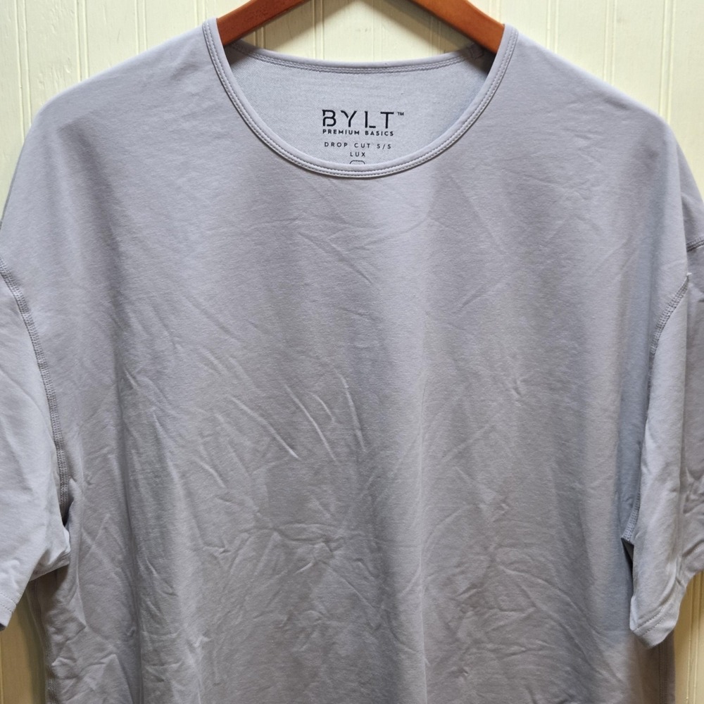 BYLT Shirt Mens 2XL Gray Drop Cut Lux Premium Basics Crewneck Tagless Tee
